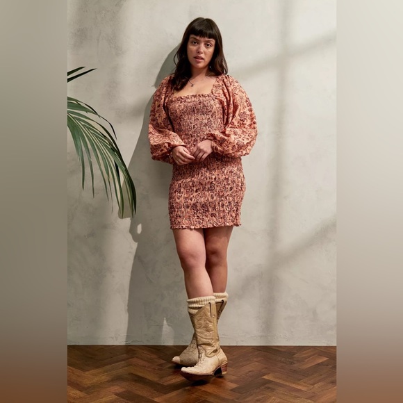 𝓯𝓹 Free People ~ Smock it to Me Mini in Apricot Combo - Picture 4 of 12